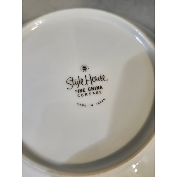 Vintage STYLE HOUSE Fine China CORSAGE 11" Oval Serving Bowl Blue Flowers Silver - Picture 5 of 7